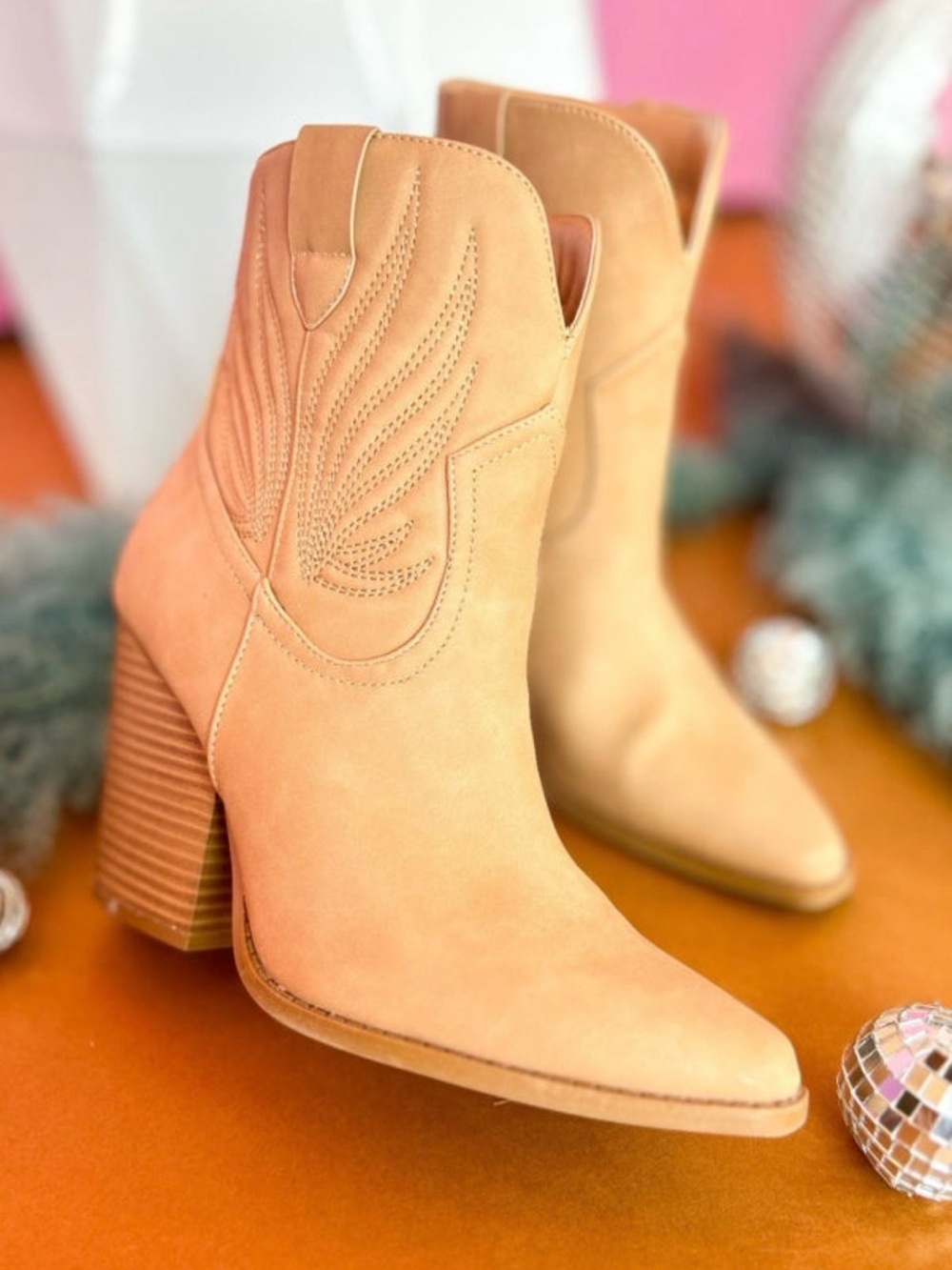 Women's Tan Western Ankle Boots - Stylish Block Heel